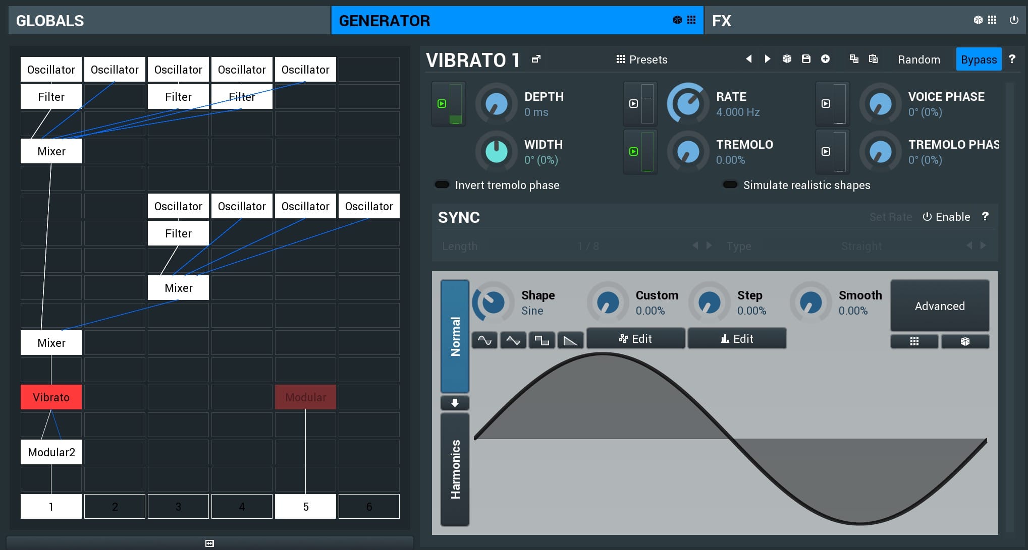 Per-voice easy-to-use modular engine
